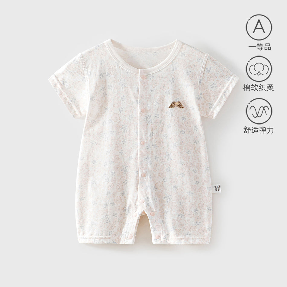 Newborn 100% Cotton Floral Short Sleeve Seamless Romper
