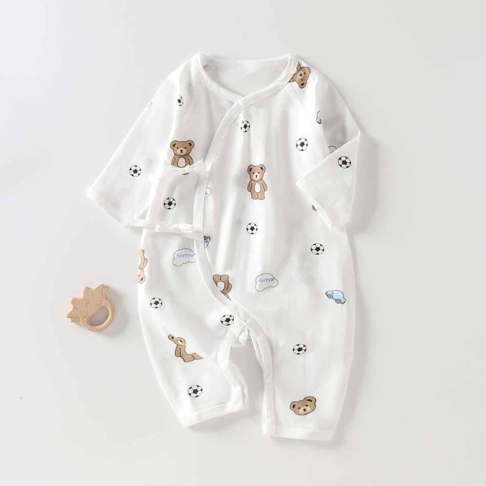 Newborn 100% Cotton Boneless V-Neck Slanted Placket Romper