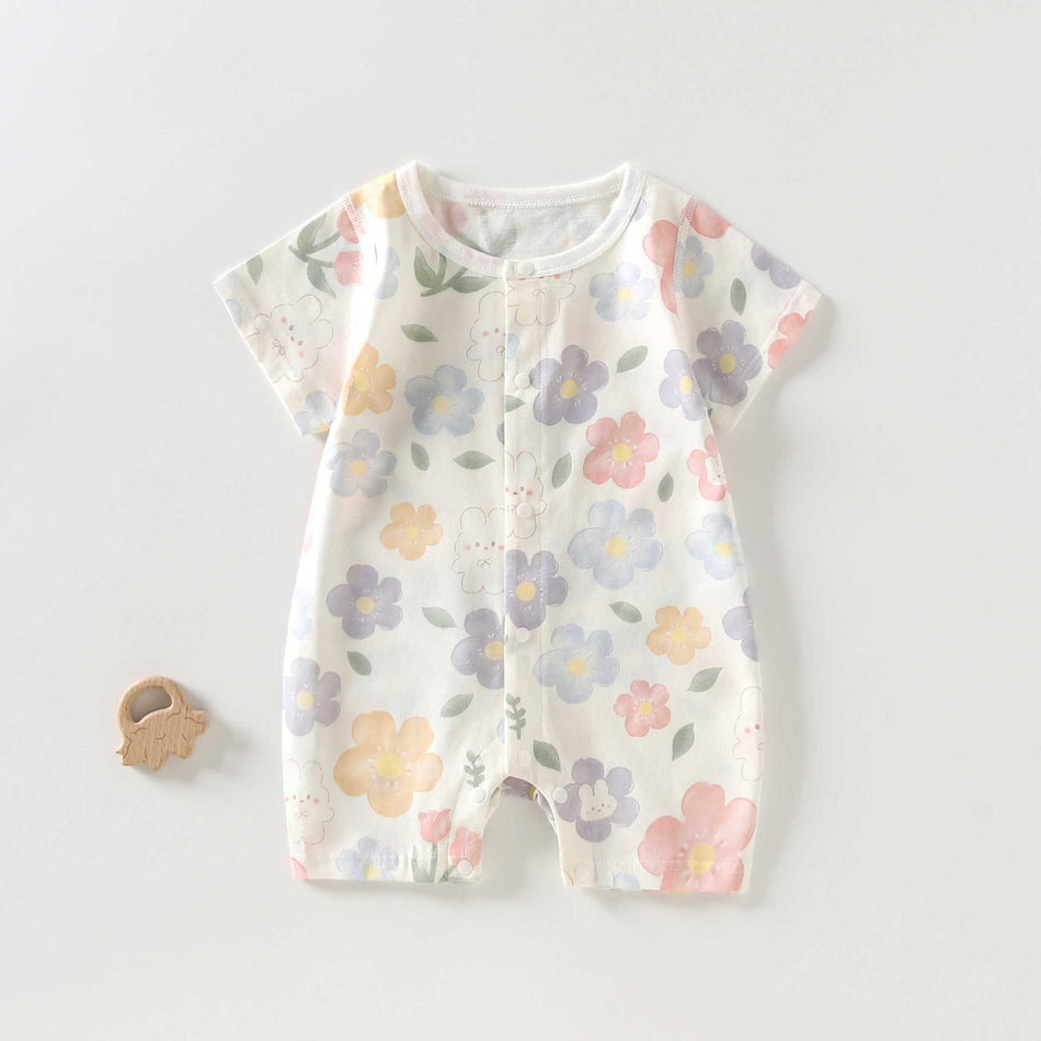 Baby 100% Cotton Floral Print Short Sleeve Romper