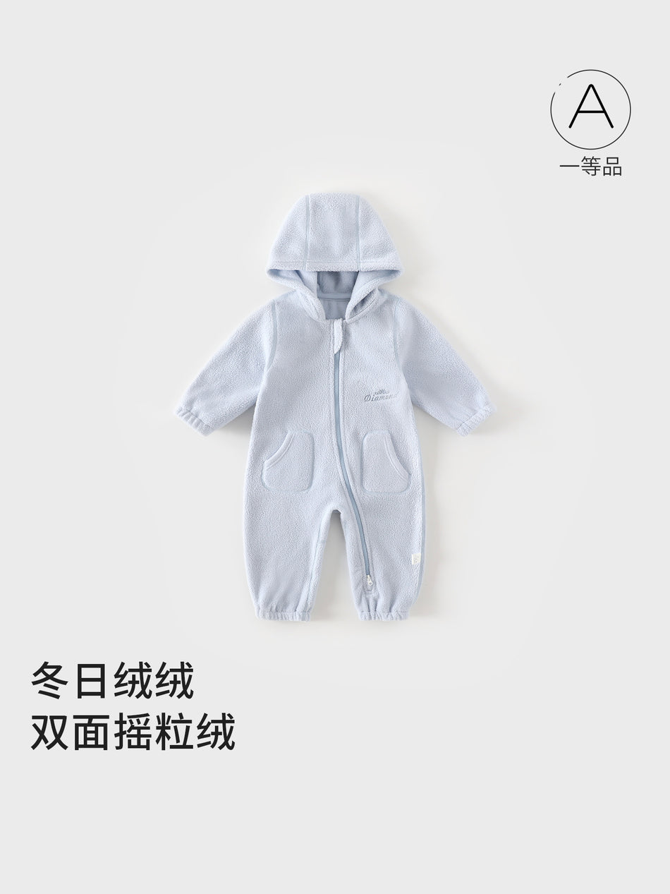 Baby Fleece Hooded Zipper Long Sleeve Romper