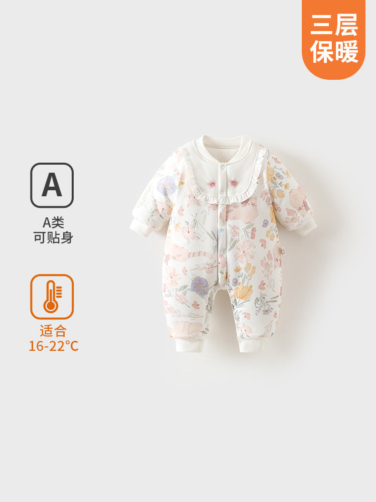 Baby 100% Cotton Quilted Thickened Long Sleeve Romper