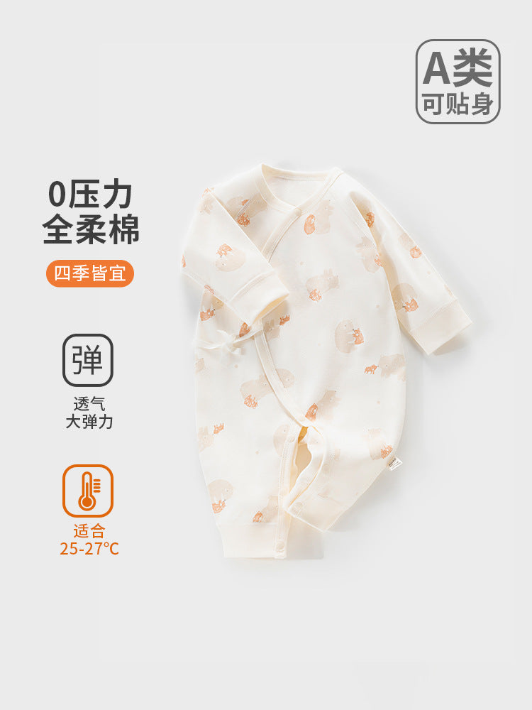 Newborn 100% Cotton Cartoon Animal Round Neck Romper