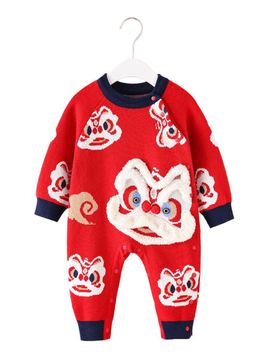 Baby 100% Cotton Red Chinese Style Long Sleeve Romper