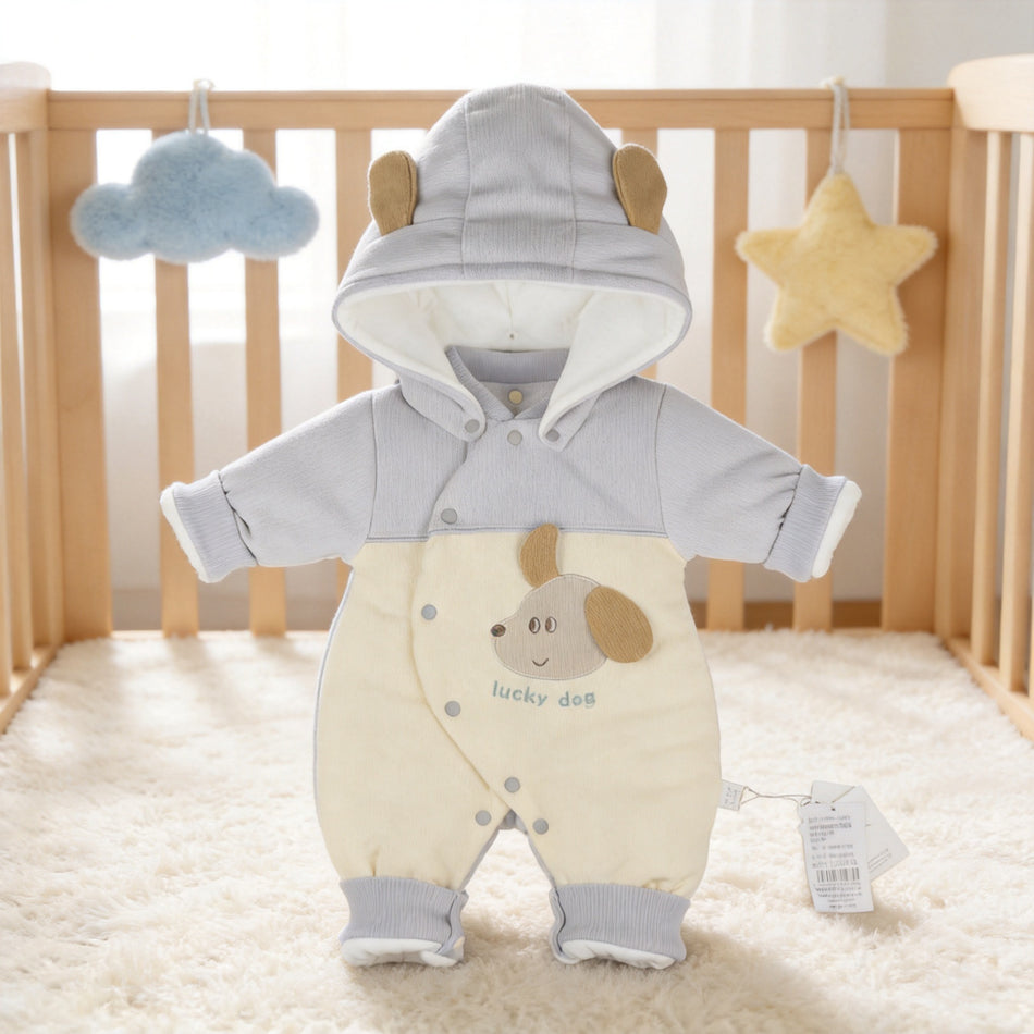 Baby Polyester Thickened Winter Detachable Hood Romper