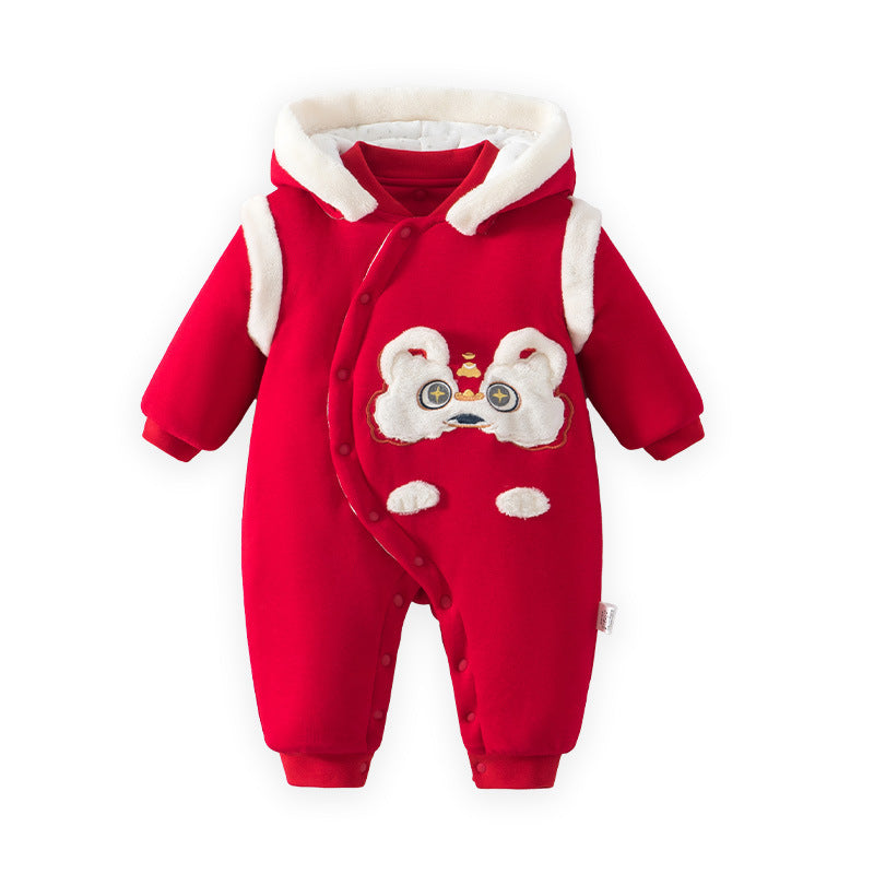 Baby Cotton Blend Thickened Hooded Winter New Year Romper