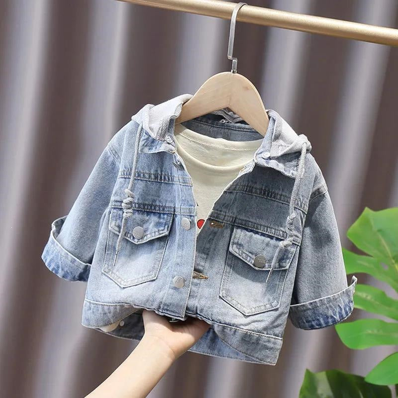 Boys' Class A Cotton Cartoon Hooded Denim Outwear Jacket