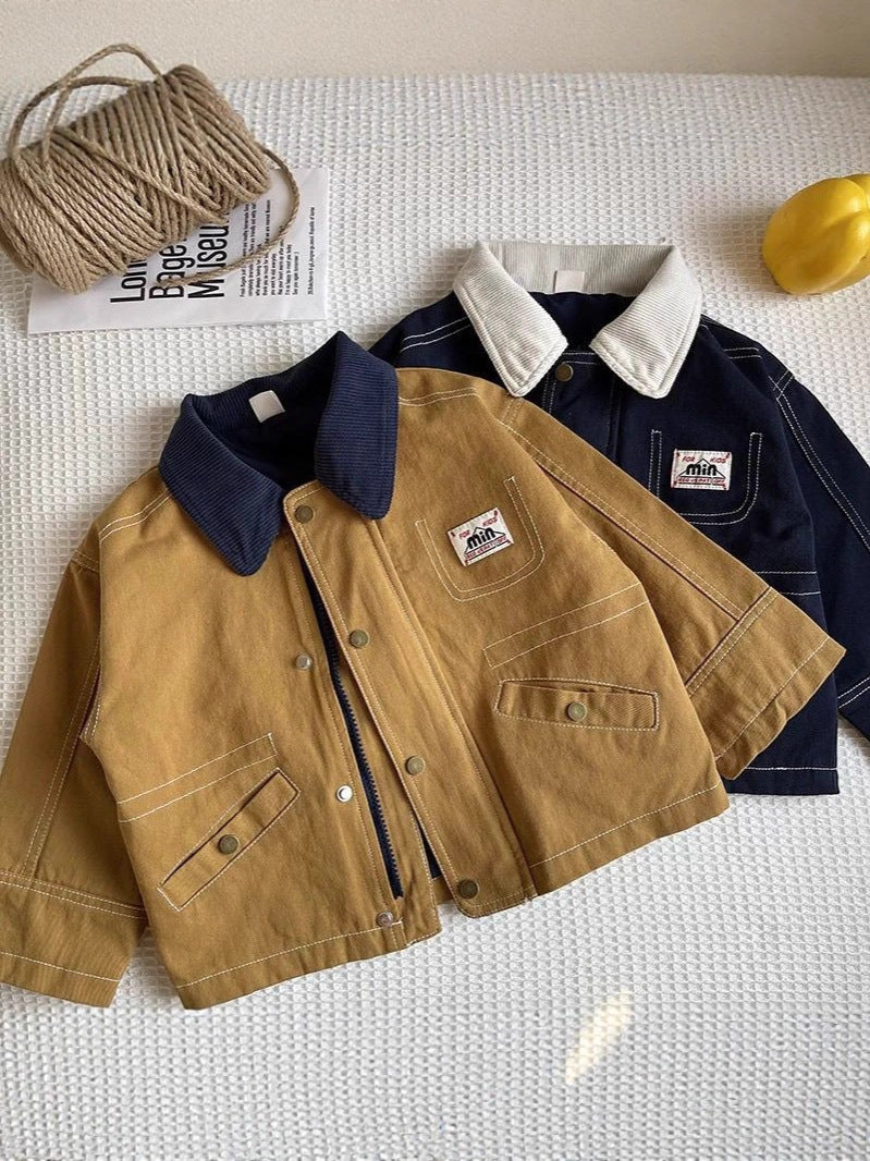 Boys' Cotton Workwear Square Collar Zip Outwear Jacket