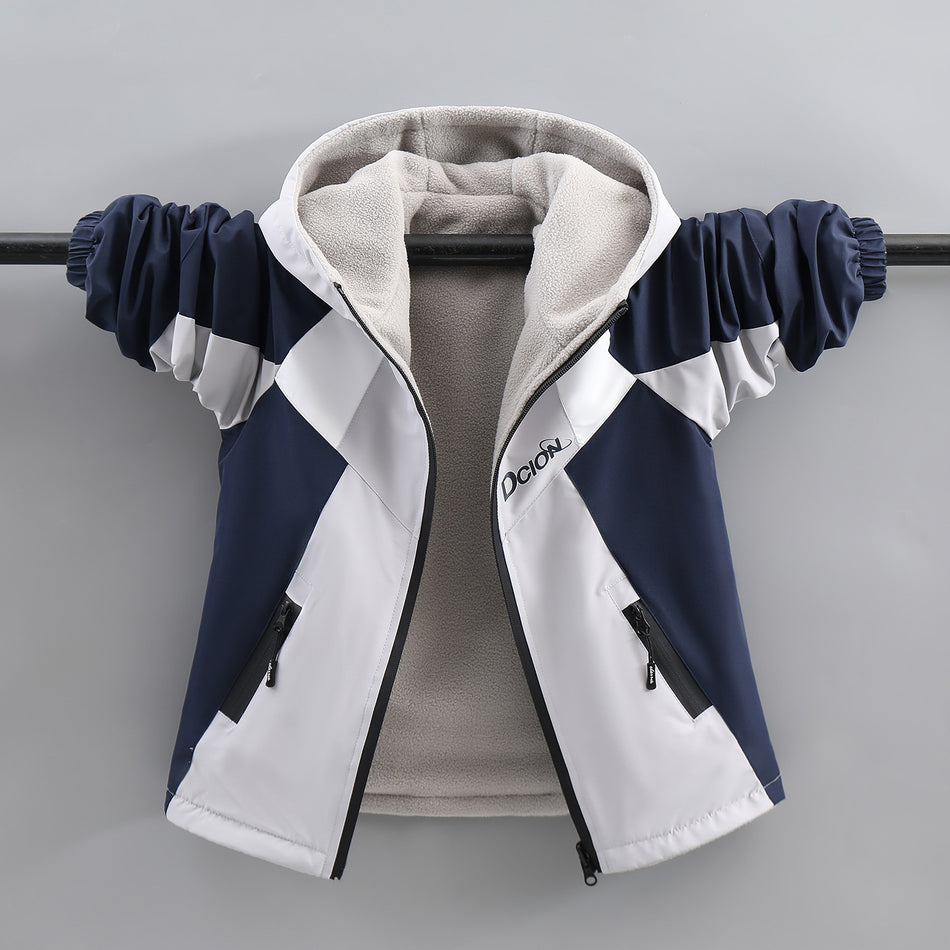 Boys' Reversible Thickened Fleece Warm Outwear Jacket