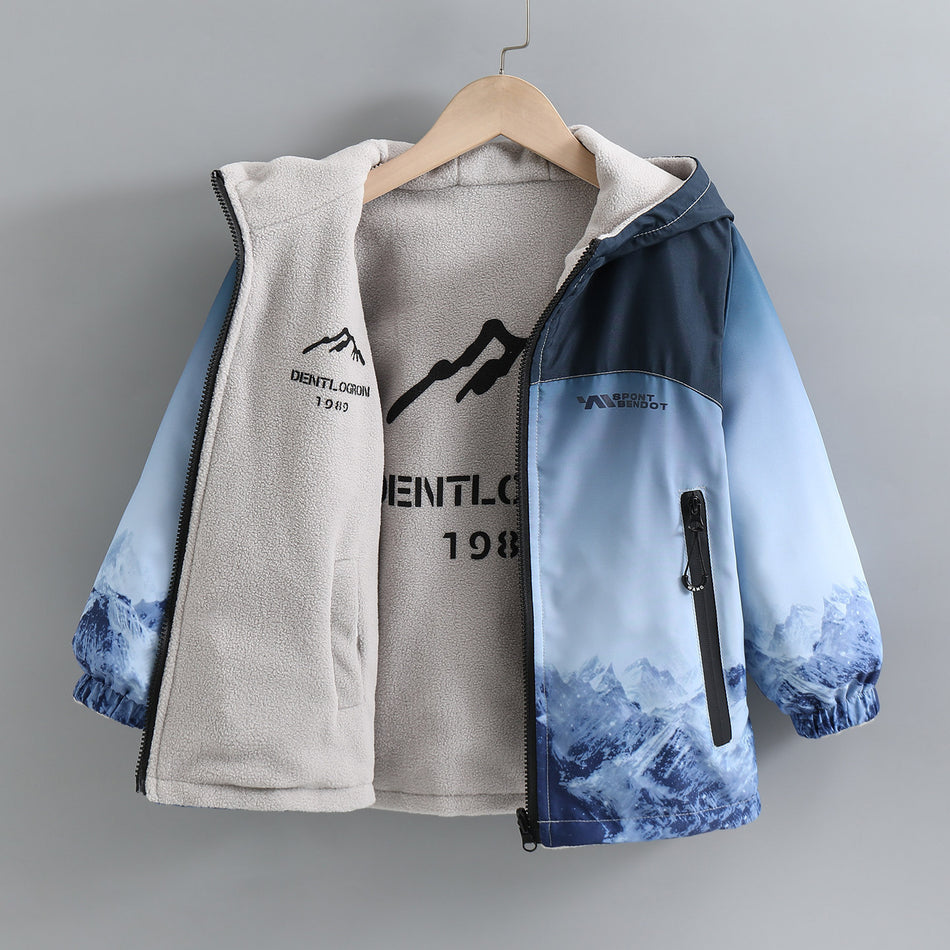 Boys' Reversible Fleece High Collar Hooded Outwear Jacket