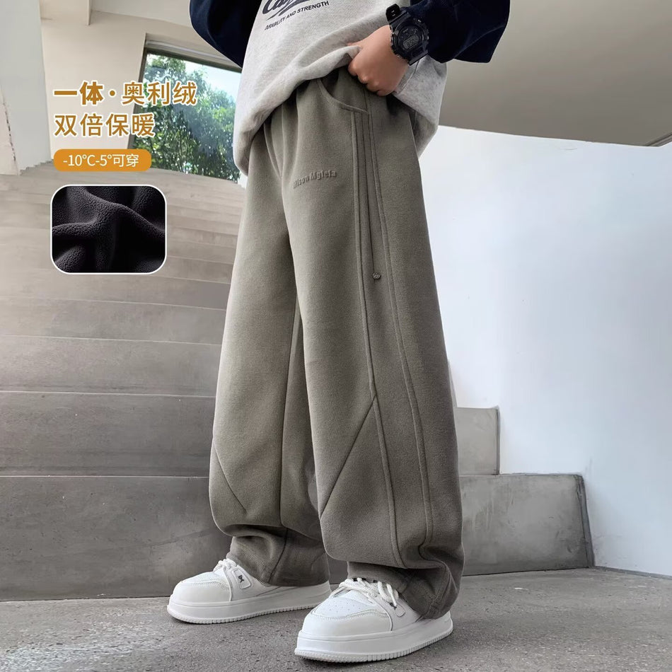 Boys' Fleece Thickened Letter Print Mid Waist Trousers