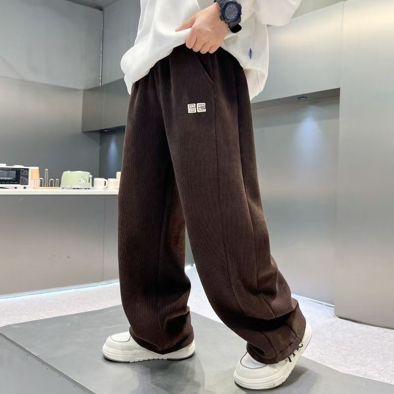 Boys' Corduroy Mid Waist Letter Print Straight Trousers