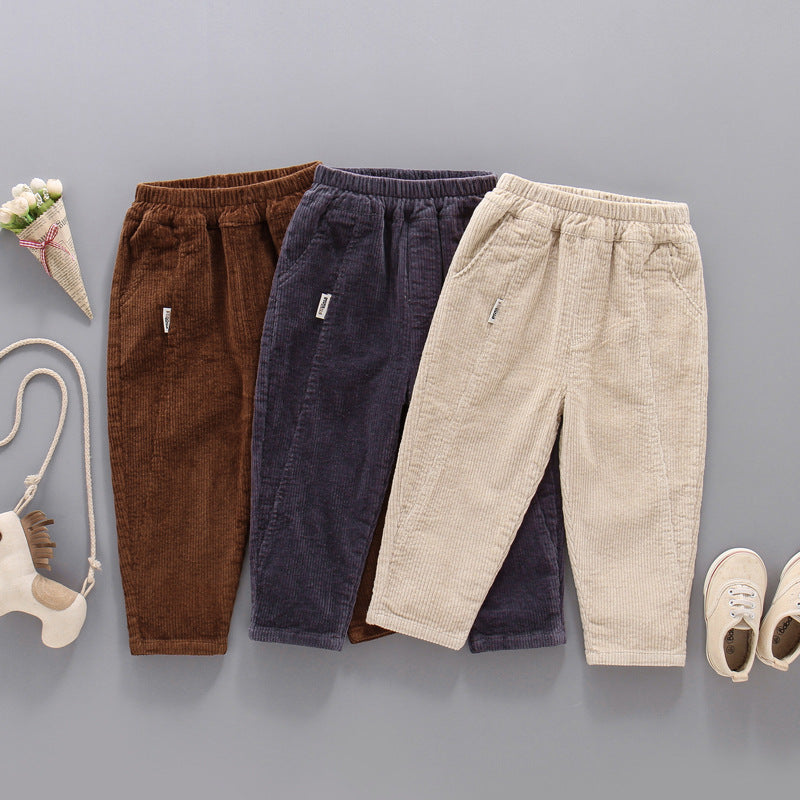 Boys' Corduroy Mid Waist Letter Print Open Trousers
