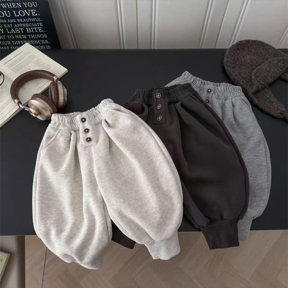 Boys' Fleece Lined Mid Waist Button Sweatpants