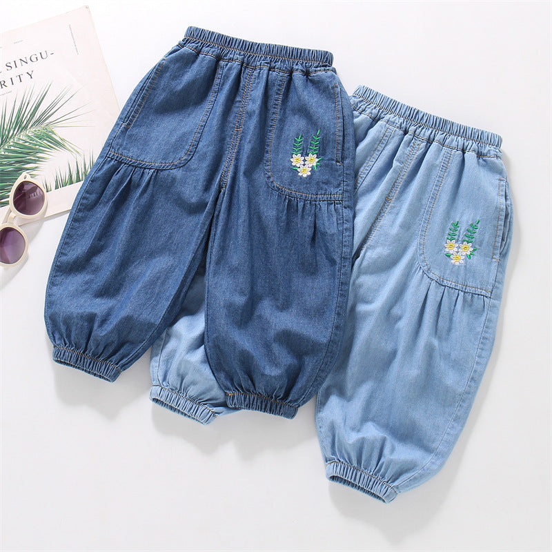 Boys' Pure Cotton Mid Waist Embroidered Summer Jeans