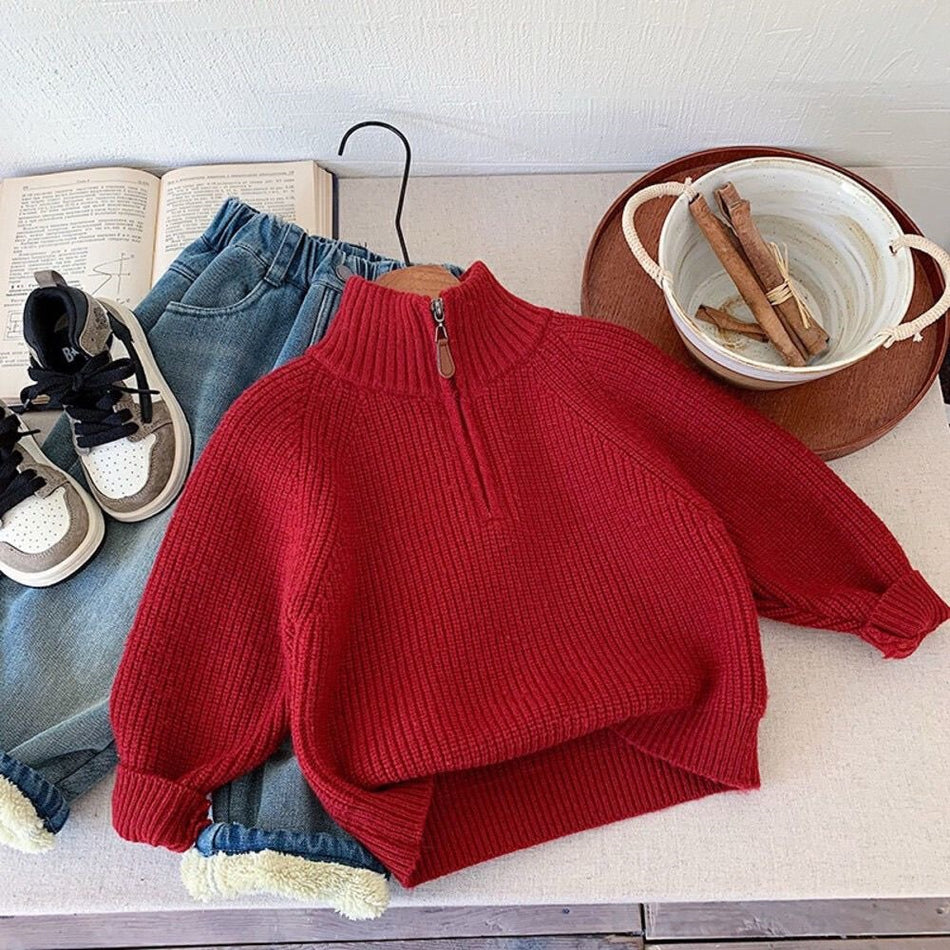 Boys' Class A Half Turtleneck Zipper Knit Sweater