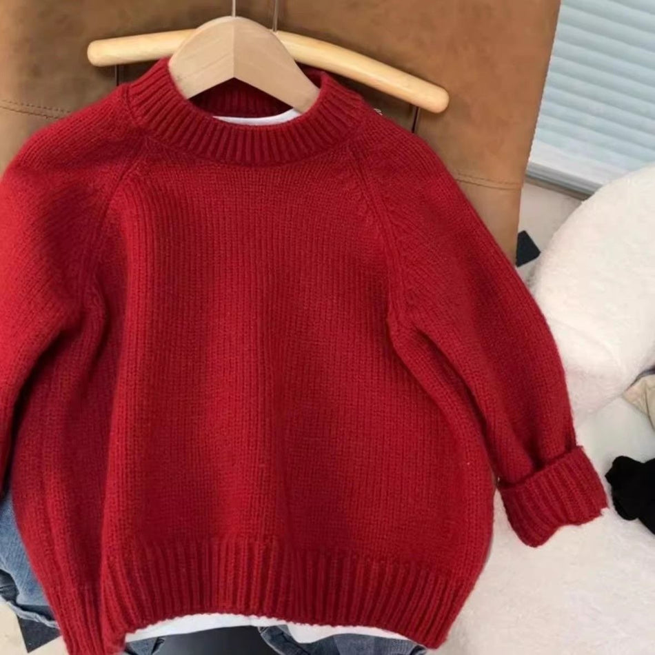 Boys' Solid Color Crewneck Wool Knit Sweater
