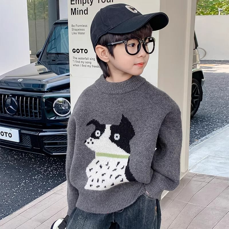 Boys' Thickened High Collar Animal Knit Sweater