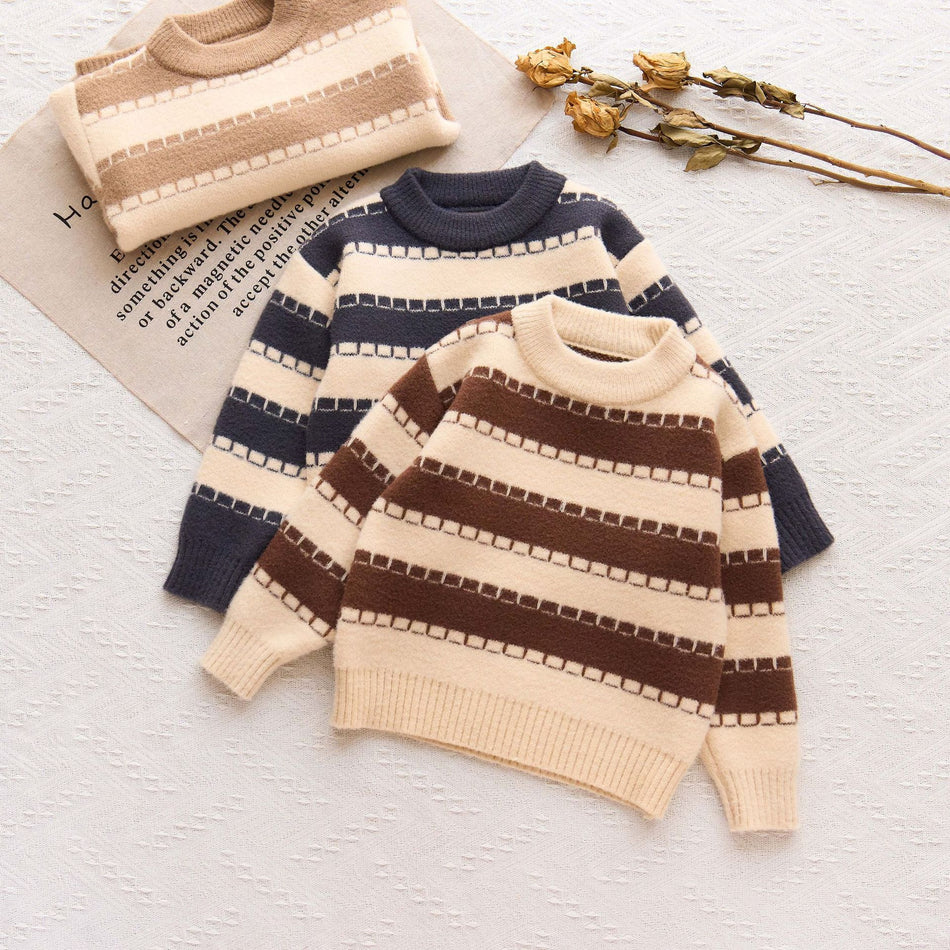 Boys' Solid Striped Pullover Knitted Sweater