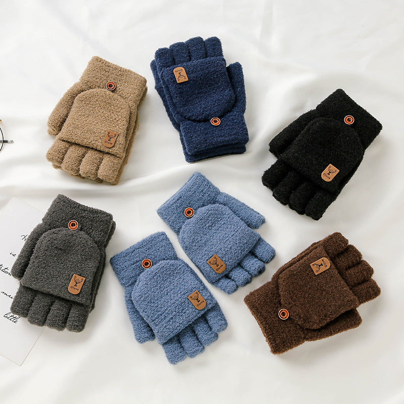 Men’s Winter Half-Finger Flip Knitted Gloves