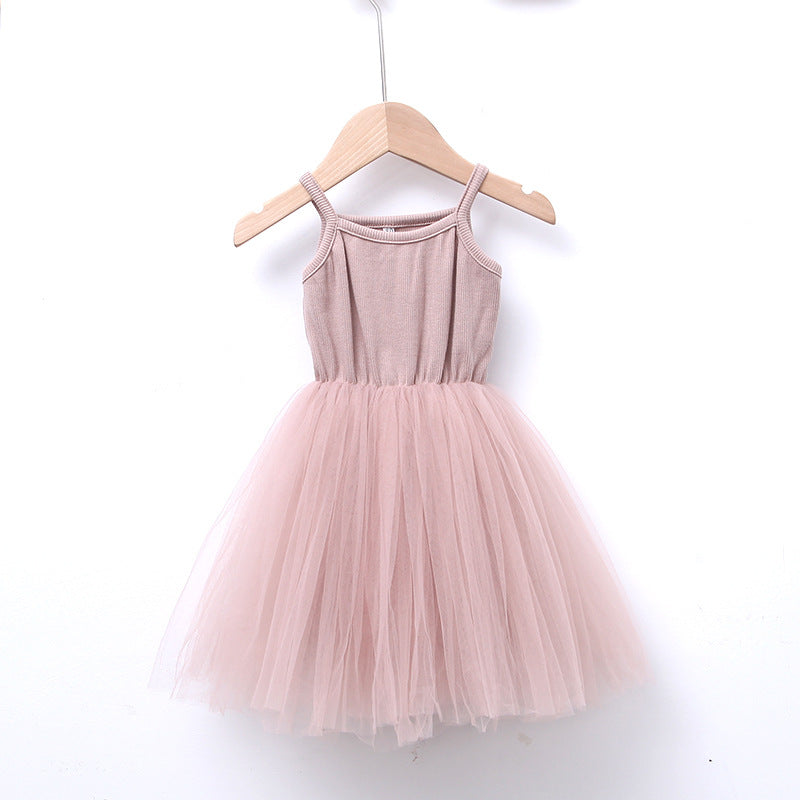 Girls Summer Princess Lace Mesh Puff Cake Dress