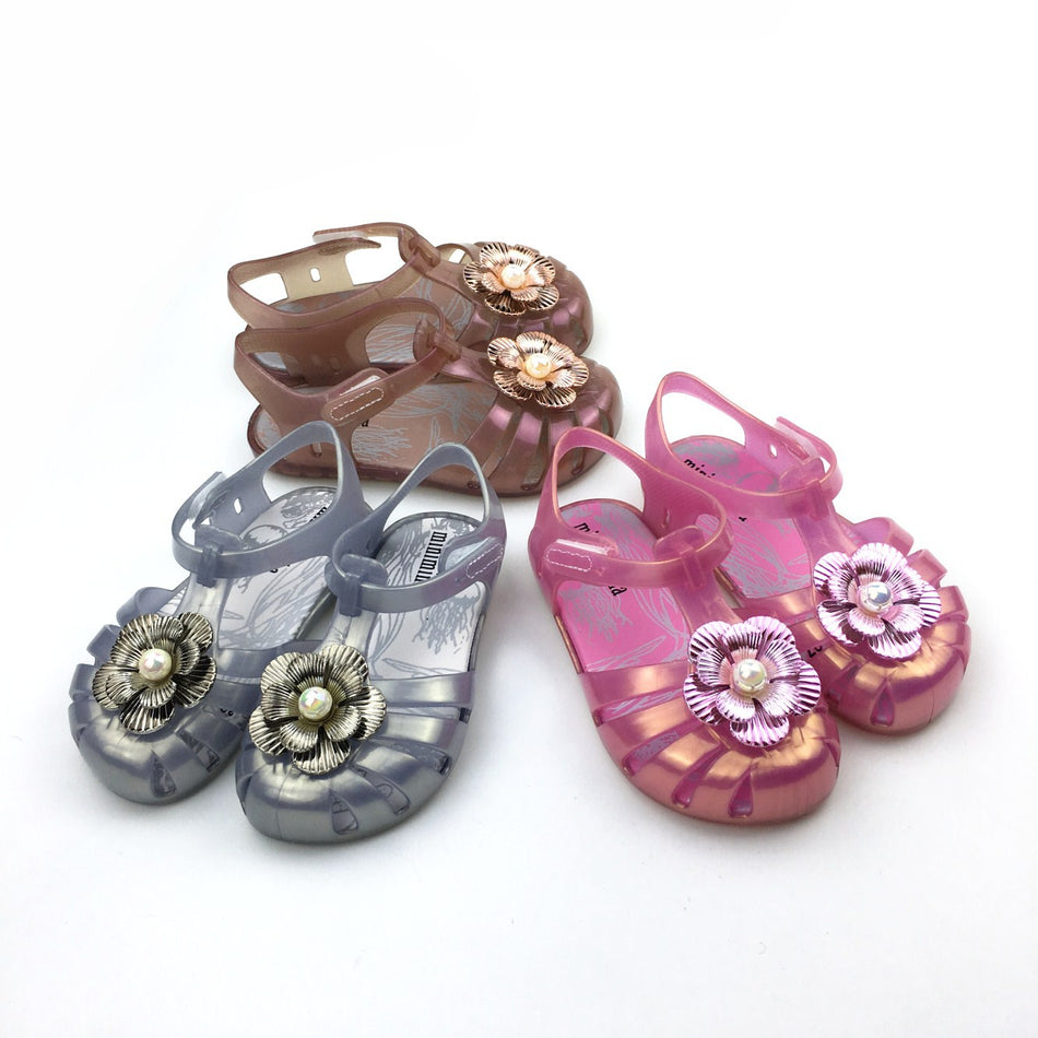 Baby Pearl Flower Roman Sandals – Soft Velcro Summer Shoes