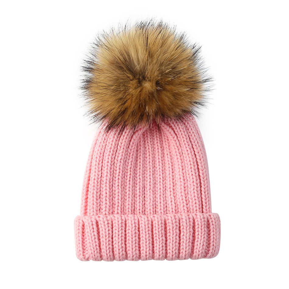 Kids Winter Wool Hat with Ear Protection & Fur Ball