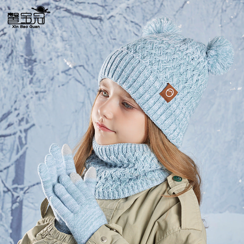 Kids’ Winter Hat 3-Piece Set – Fleece-Lined Knitted Wool Beanie with Ear Protection