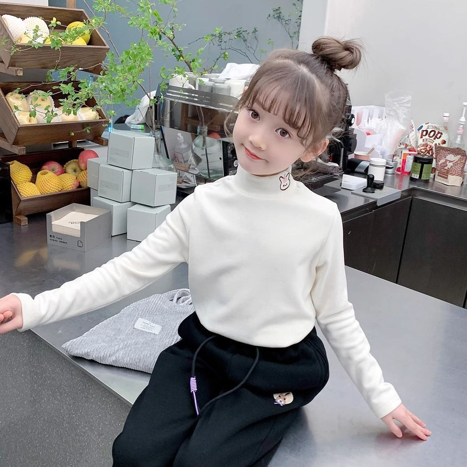 Girls Velvet Half-Turtleneck Autumn & Winter Top