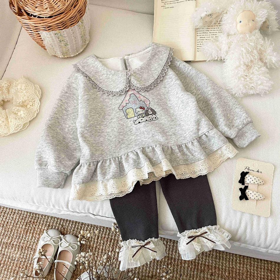 3-Year-Old Korean Baby Lace Top & Leggings Set