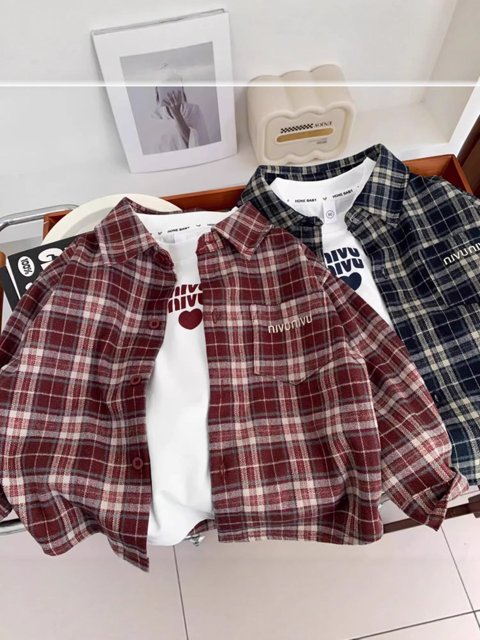 Boys Plaid Base Shirt Spring Autumn Fashion 2025