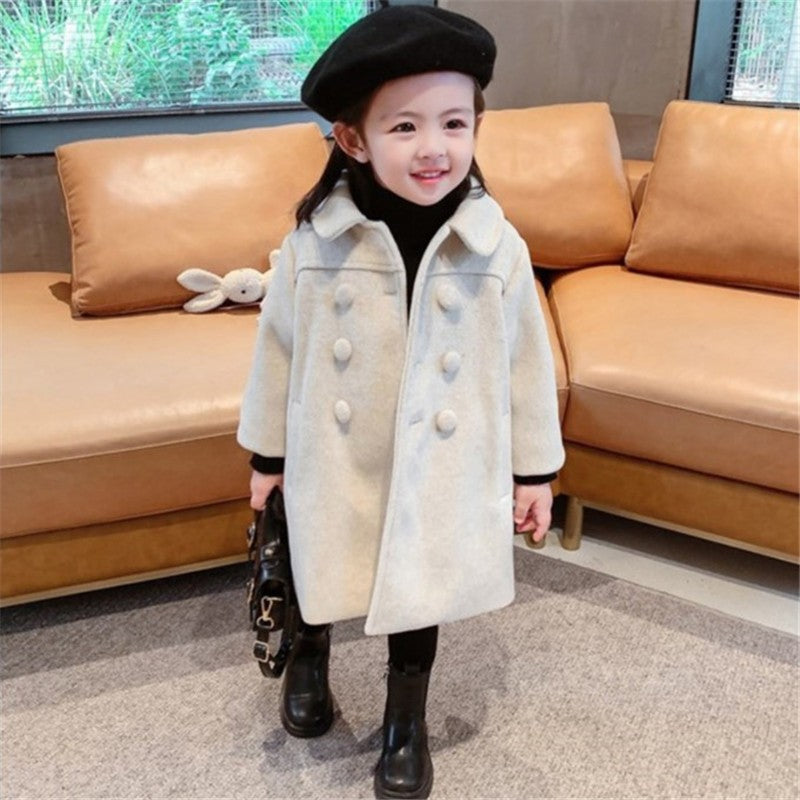 Foreign Trade Girls Woolen Outwear Mid Length Quilted KStyle