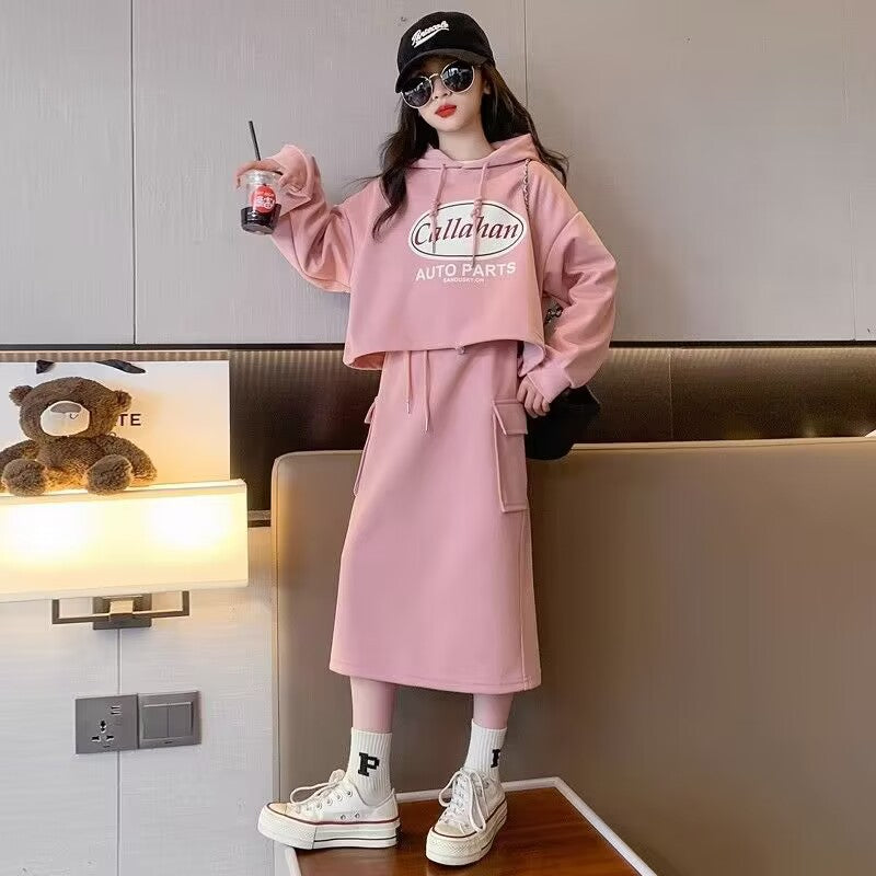 Girls Hooded Sweater Skirt Autumn Set