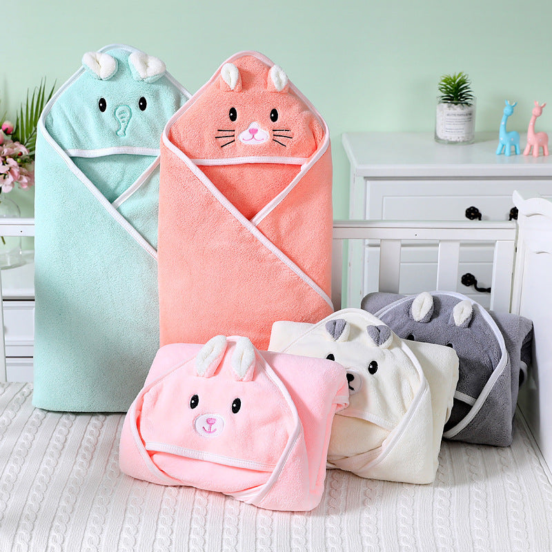 Baby Hooded Coral Fleece Bath Towel Embroidered