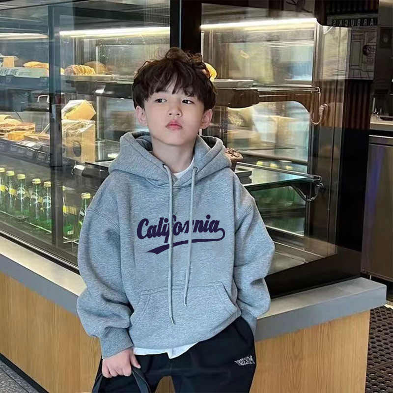 Boys’ Fleece Hoodie Autumn Winter Letter Print Sweatshirt