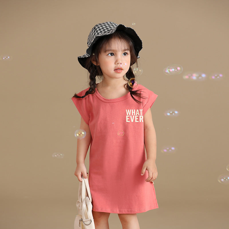 Girls’ Cotton T-Shirt Dress – Summer 2025 Casual Skirt