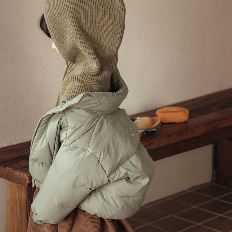 Girls’ Korean Knit Hat & Down Jacket Set