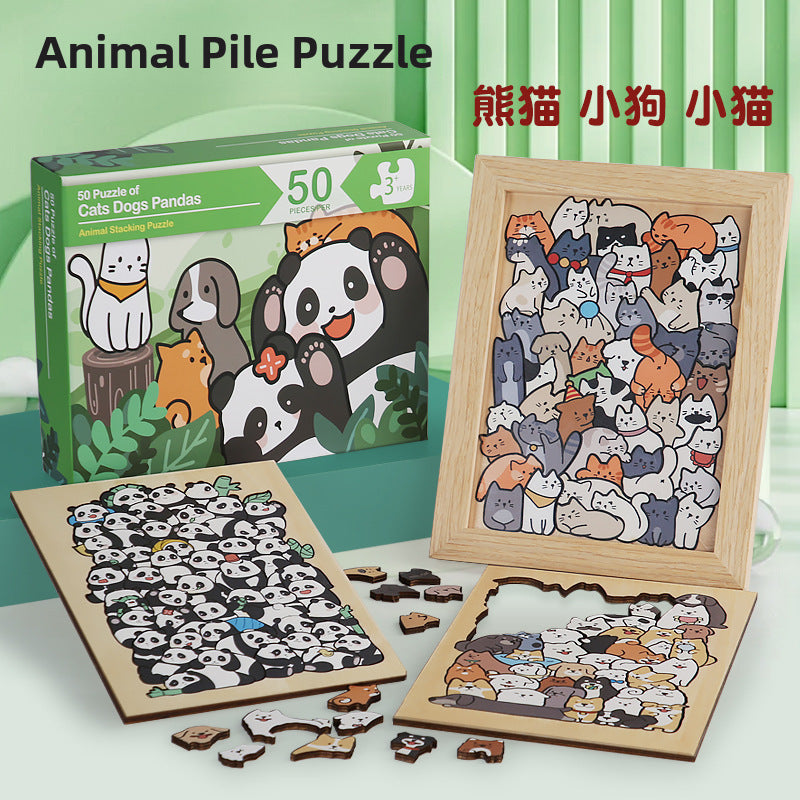 Wooden Animal Puzzle Toy – Cats, Dogs & Panda Fun