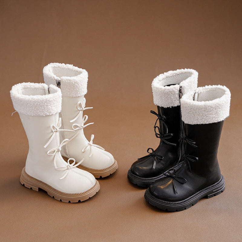 Girls Snow Boots 2025 – Fleece-Lined Leather Princess Boots