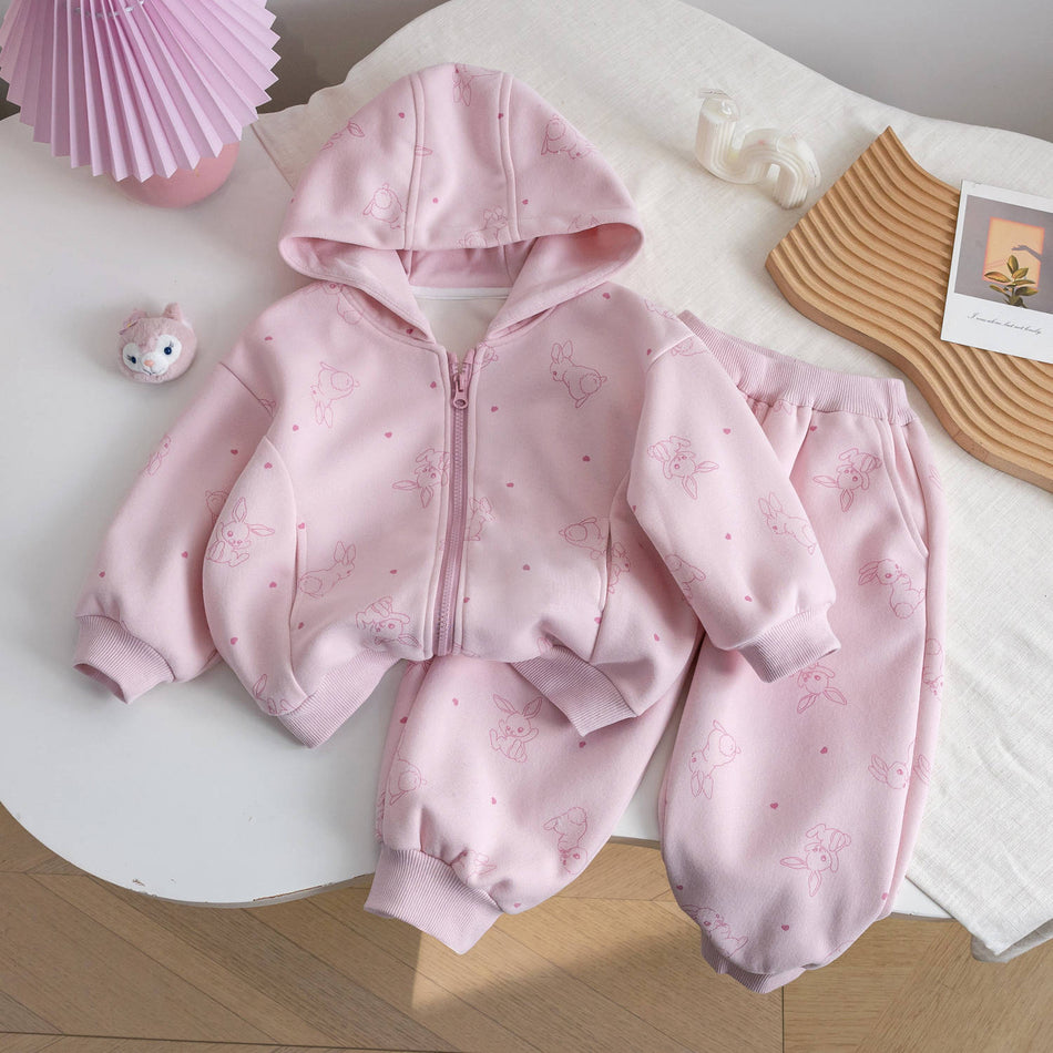Girls’ Pink Rabbit Sweater & Jacket Two-Piece Set