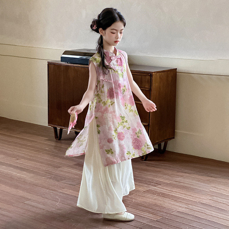 Girls Chinese Style Vest Set – Summer Two-Piece Outfit
