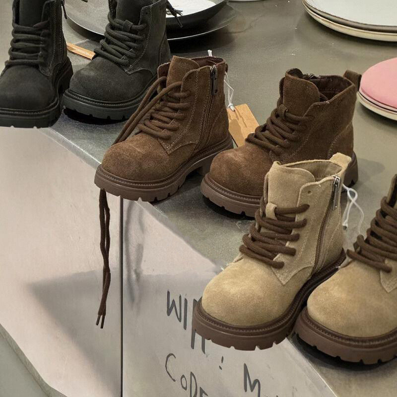 Kids’ Mid-Calf Fleece-Lined Leather Winter Boots