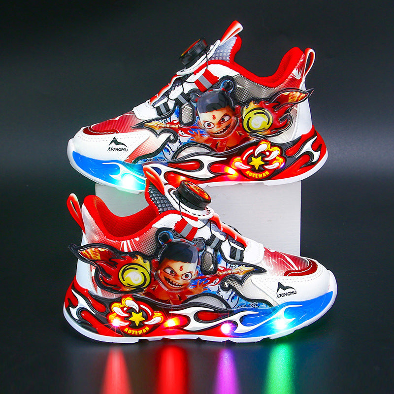 Boys LED Light Waterproof Sports Shoes with Rotating Buckle!