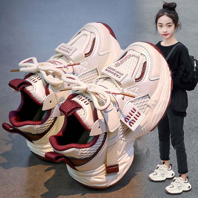 Girls’ White Mesh Sneakers Soft Sole Spring Sports Shoes