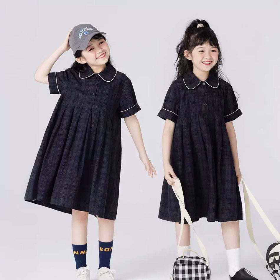 Girls' Retro Plaid Doll Collar Dress – Summer Cute Look