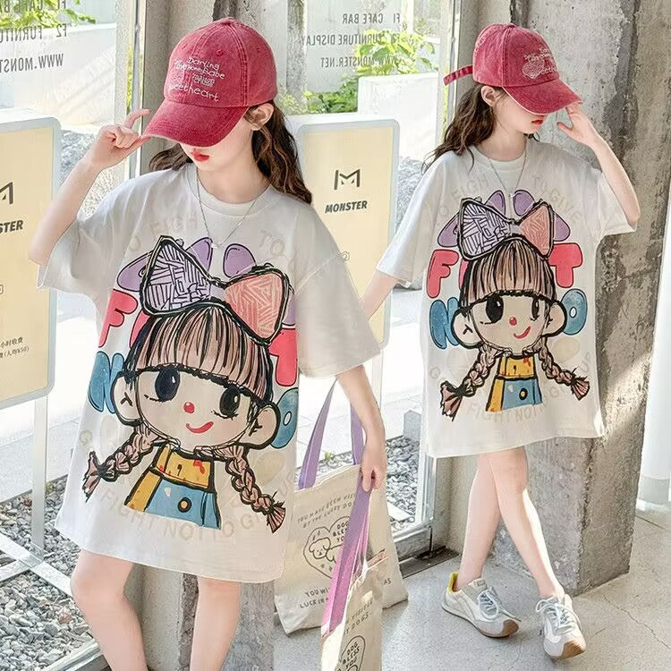 Girls Loose Mid-Length Summer T-Shirt