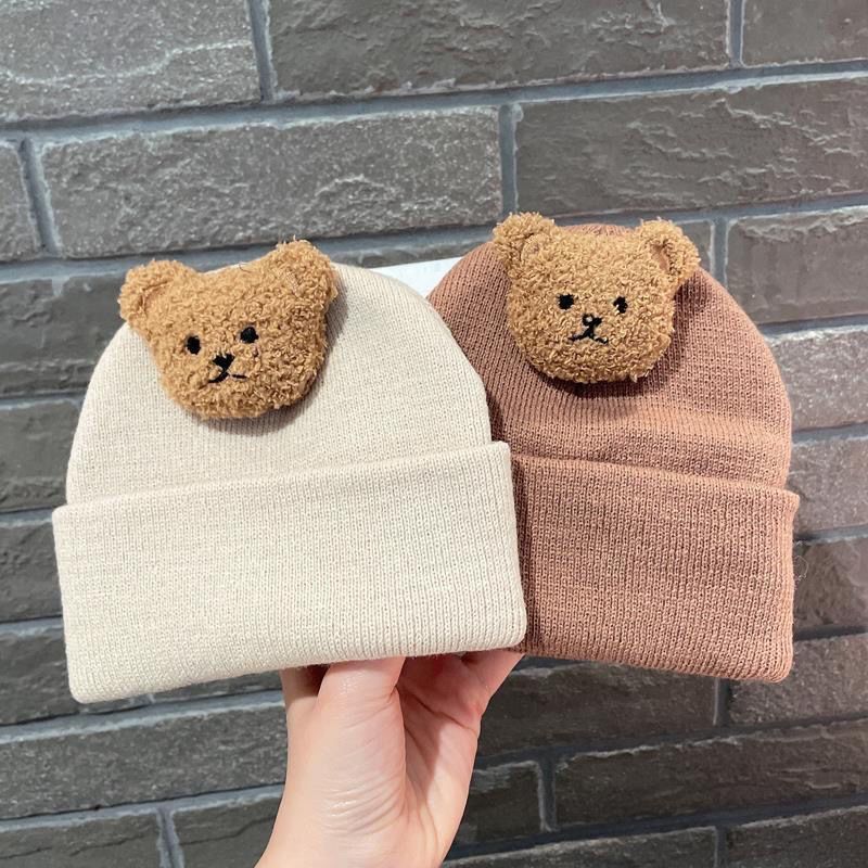 INS Korean Baby Wool Hat – Cute Bear Knitted Beanie for 1–2 Years
