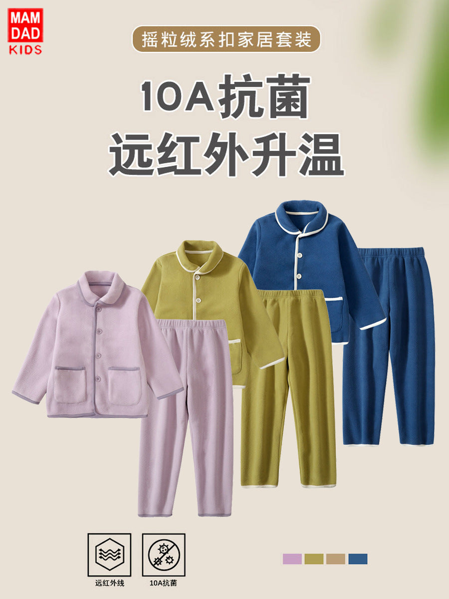 Children's Polar Fleece Pajamas Set Autumn Winter Korean Style