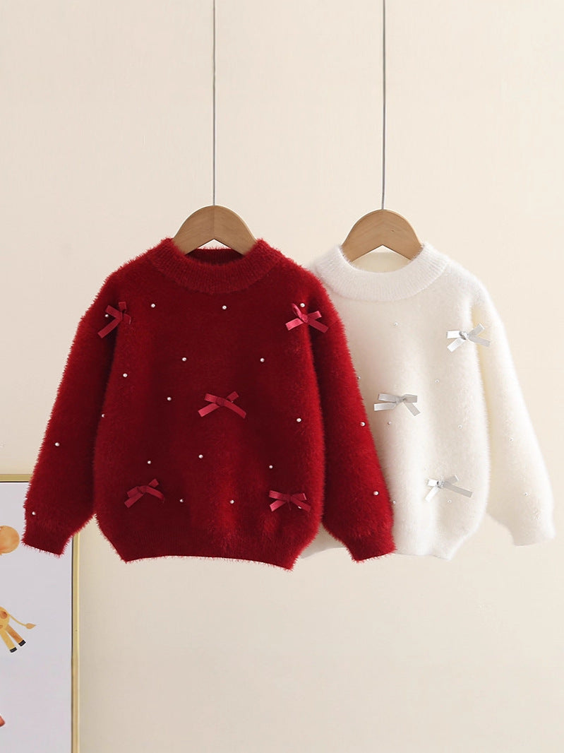 Girls Imitation Mink Sweater 2025 Winter Fashion Knitted Top