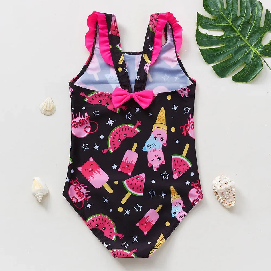 Girls’ Cartoon Swimsuit – Watermelon & Ice Cream Print