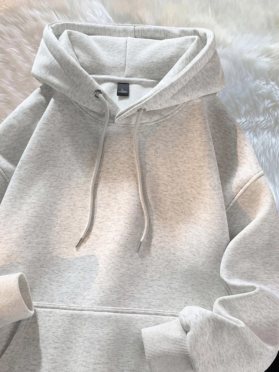Boys Solid Color Fleece-Lined Hooded Sweatshirt 2025 New